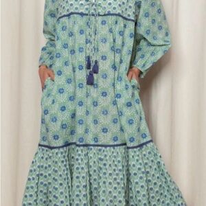 Ophelia & Indigo - Evie Dress in the Green and Blue Azalea print - XXS